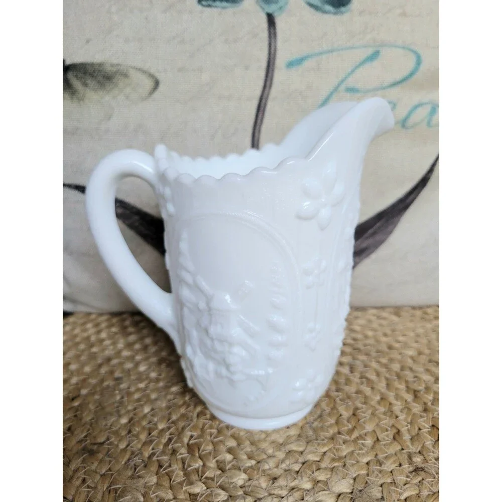 Vintage Windmill Frosted Milk Glass Pitcher by Imperial Glass Ohio - 16 oz